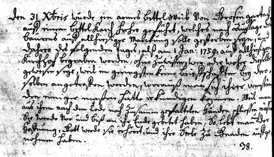 Armes „Bettelweib“ am 1.1.1759 in Nordheim begraben