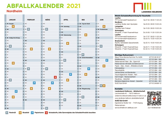 Nordheim Abfall Recycling abfall kalender 2021 landkreis esslingen