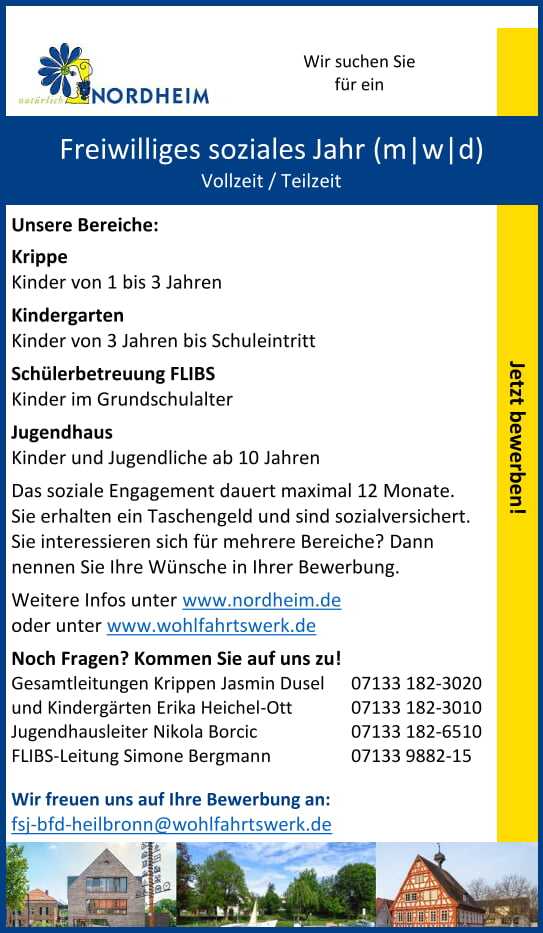 Stellenausschreibung Freiwilliges soziales Jahr