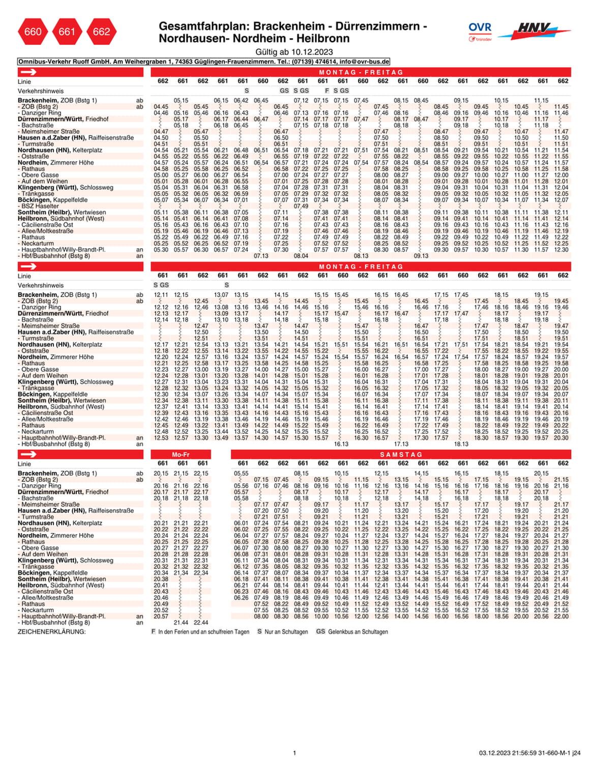 Bildausschnitt Fahrplan ab 10.12.2023