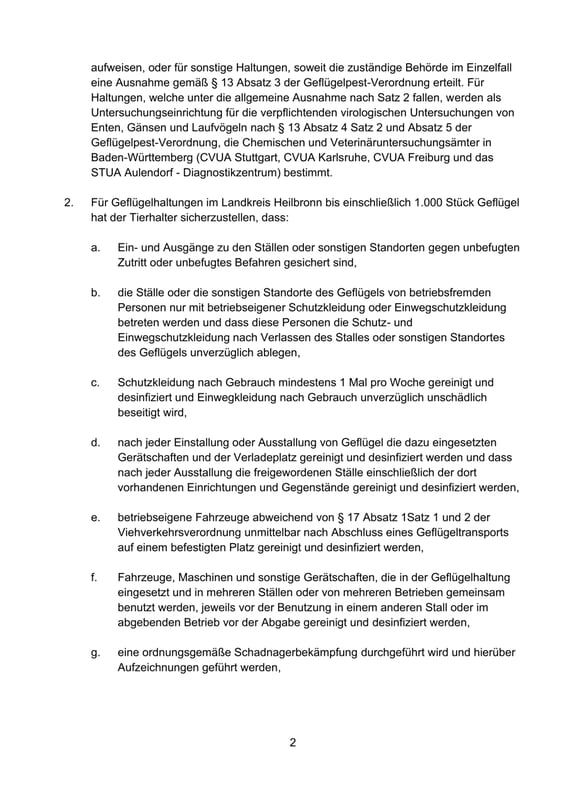 Allgemeinverfügung Aufstallung von Geflügel