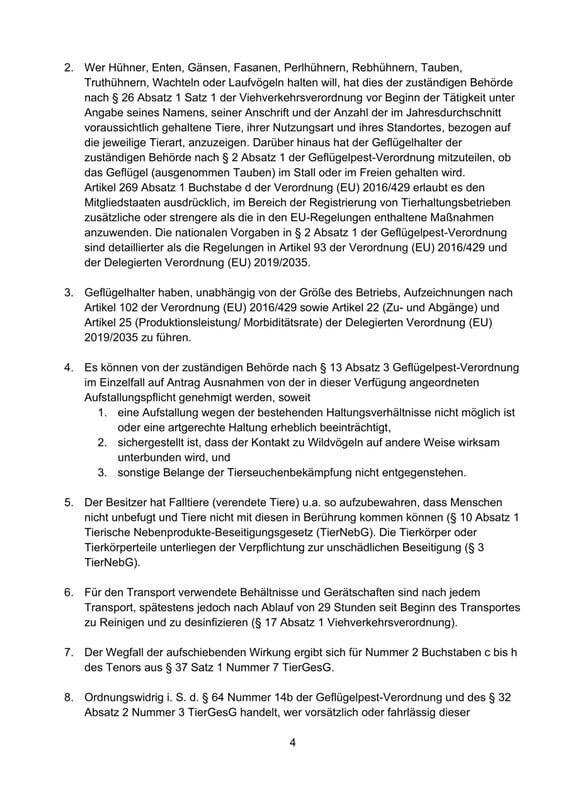 Allgemeinverfügung Aufstallung von Geflügel