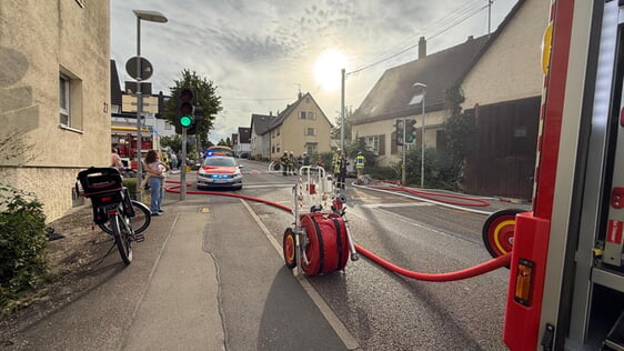 Feuerwehrübung an der Brackenheimer Straße 14 in Nordheim