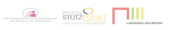 Logos von Pflegest&uuml;tzpunkt Baden-W&uuml;rttemberg, Gerontopsychiatrischem Schwerpunkt am Klinikum am Weissenhof und Landkreis Heilbronn.
