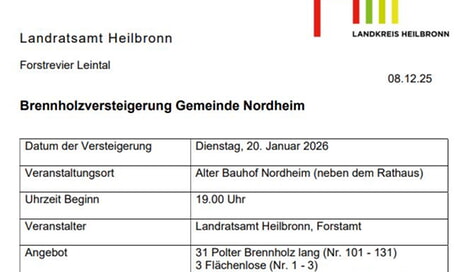 Brennholzversteigerung Ank&uuml;ndigung des Landratsamtes