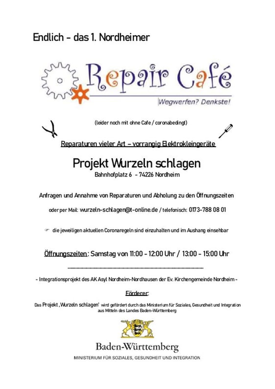 Repaircafé in den Projekträumen am Bahnhof Nordheim