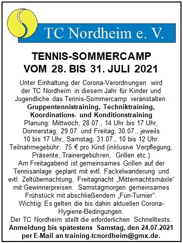 Plakat Tenniscamp 2021