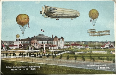 Ansichtskarte von der Luftfahrtausstellung in Frankfurt 1909; Archiv UB
