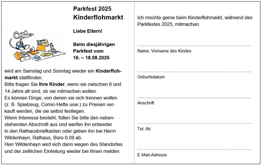 Kinderspielzeugflohmarkt Parkfest 2025