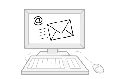 Computerbildschirm mit E-Mail-Symbol und Tastatur.